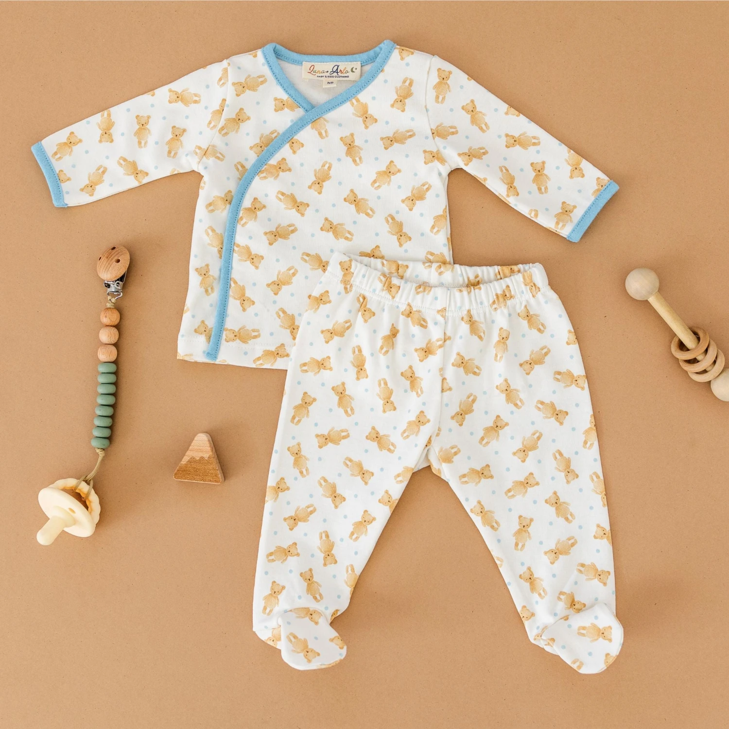 Teddy Kimono Footed Pant Set - Blue By Luna And Arlo 1 Teddy Kimono Footed Pant Set - Blue By Luna And Arlo