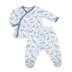 Luna And Arlo Sales Store 5 Blue Origami Dinos Kimono Footed Pant Set By Luna And Arlo