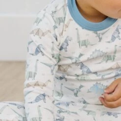 Blue Origami Dinos Long Pajamas By Luna And Arlo