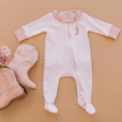 Boots And Blooms Ruffle Zip Footie - Pink -Luna And Arlo Sales Store boots and blooms ruffle zip footie pink 638920