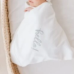 Hello! Receiving Blanket - Silver