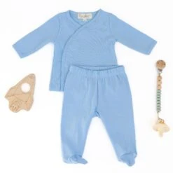 Luna & Arlo Basics Kimono Footed Pant Set - Sky