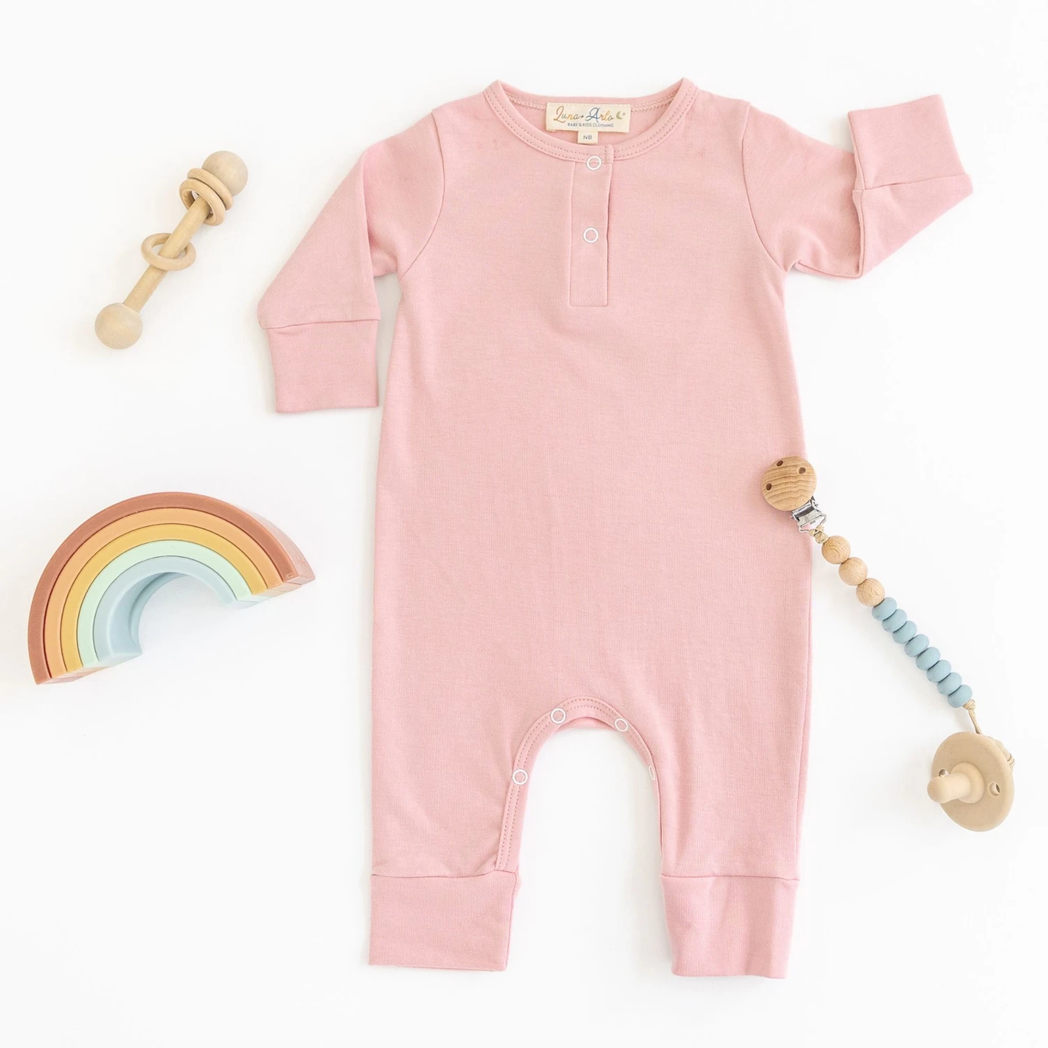 Luna & Arlo Basics Playsuit - Dusty Rose 3 Luna & Arlo Basics Playsuit - Dusty Rose - Image 3