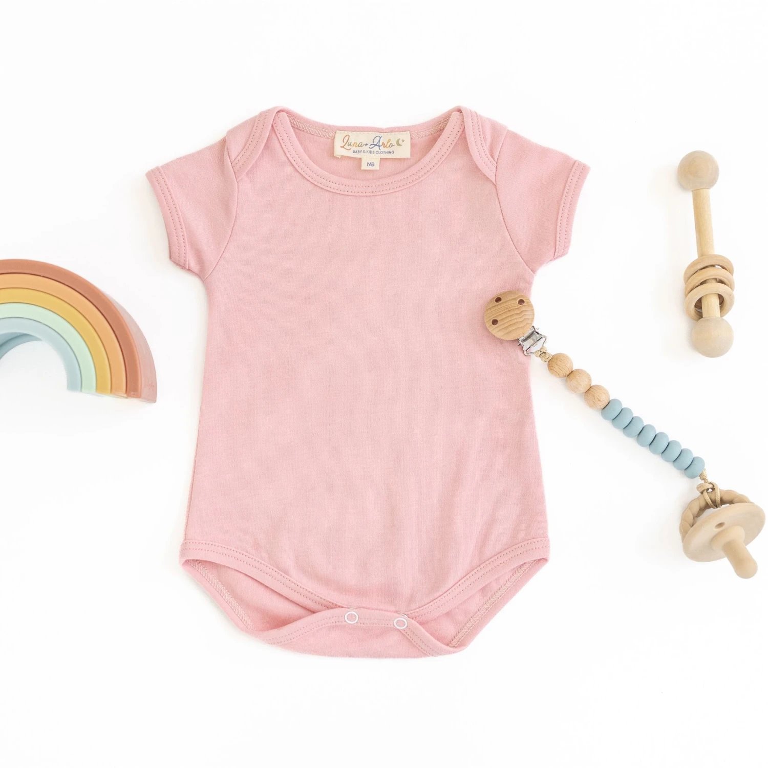 Luna & Arlo Basics Short Sleeve Bodysuit - Dusty Rose 2 Luna & Arlo Basics Short Sleeve Bodysuit - Dusty Rose - Image 2