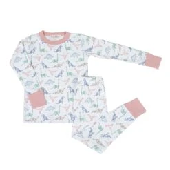 Pink Origami Dinos Long Pajamas By Luna And Arlo
