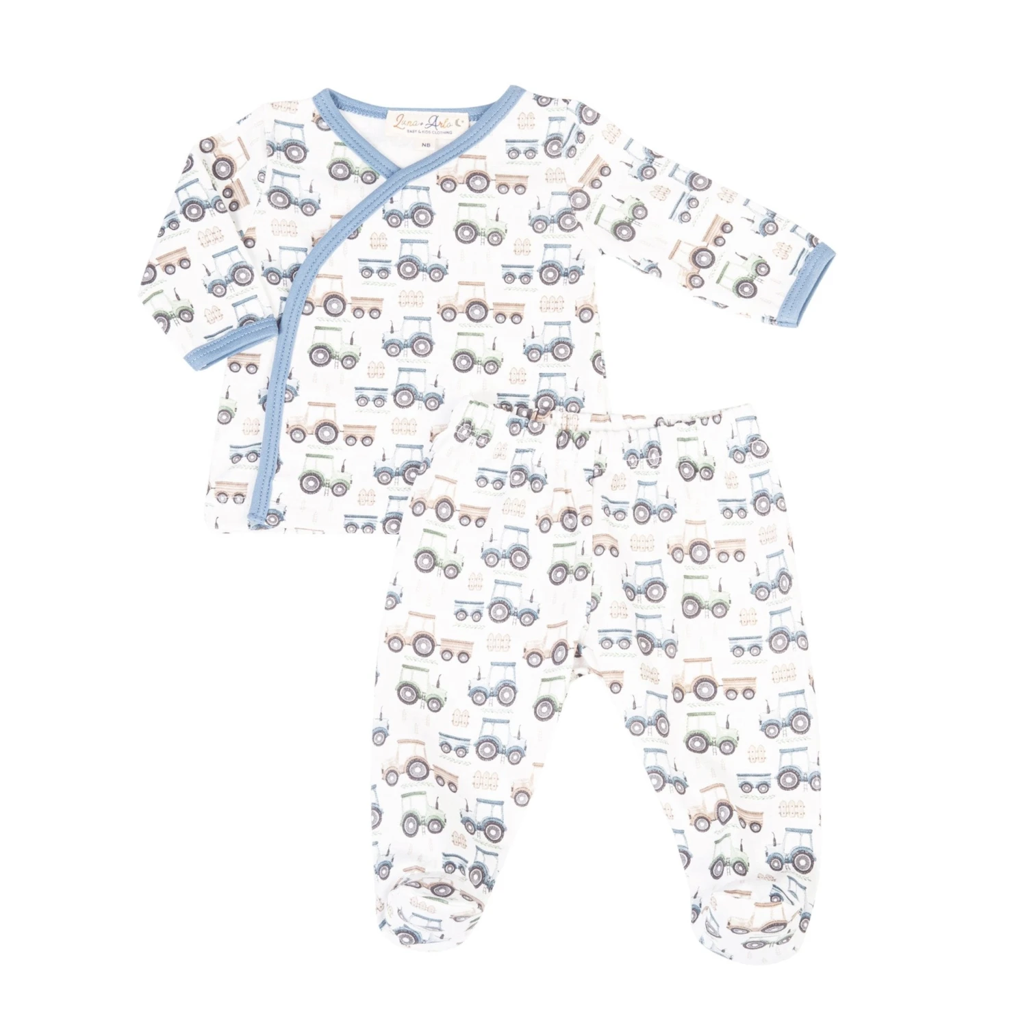 Tractor Tracks Kimono Footed Pant Set By Luna And Arlo 1 Tractor Tracks Kimono Footed Pant Set By Luna And Arlo